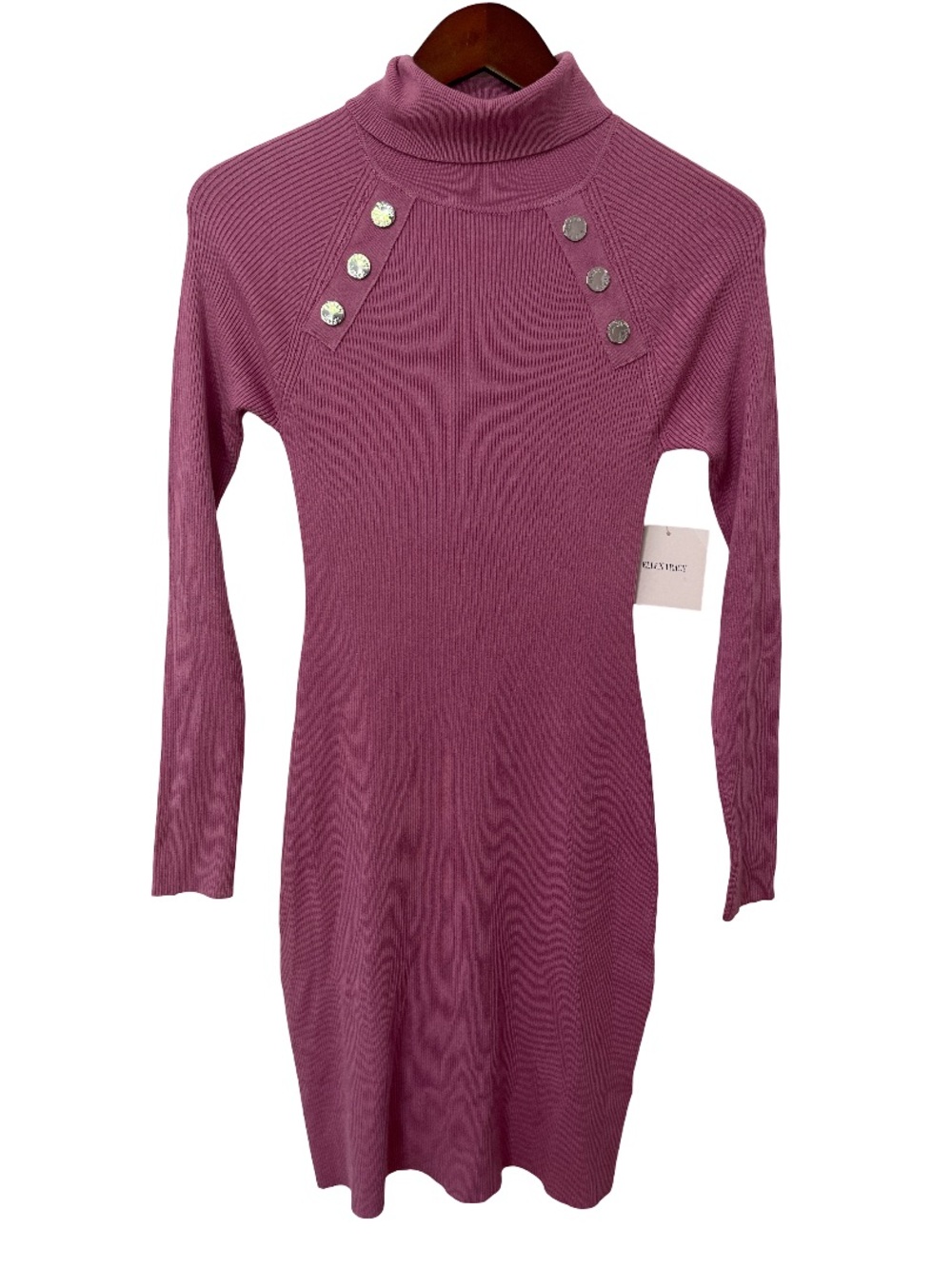 Ellen Tracy XS Mauve Ribbed Long Sleeve Sweater Dress Knee Length Career NWT